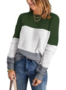 lot 1341 image: Dokotoo Womens Sweaters Fall 2024 Dressy Long Sleeve Crewneck Striped Color Block Plus Size Sweaters for Women Knitted Casual Pullover Sweaters for Women Green X-Large