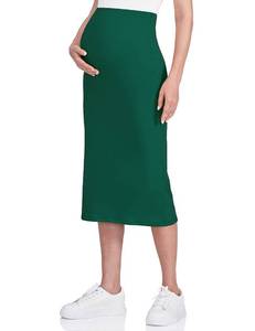 lot 1347 image: POSHDIVAH Womens Maternity Skirt Over The Belly Midi High Waisted Solid Stretchy Pregnancy Pencil Skirt Hunter Green Medium