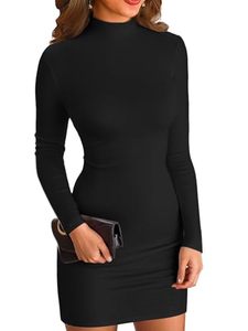 lot 1349 image: VICHYIE Women Dress Mock Neck Bodycon Ribbed Long Sleeve Fall Mini Black S