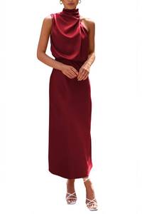 lot 1355 image: PRETTYGARDEN Womens 2024 Summer Satin Dress Elegant Sleeveless Mock Neck Cocktail Party Maxi Dresses (Dark Wine Red,XX-Large)