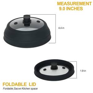 lot 2147 image: Microwave Splatter Cover Microwave Cover for Food Collapsible Plate Cover Lid with Easy Grip Handle Safe Tempered Glass & Silicone Pot Cover Splatter Heat Resistant Cover Guard (BLACK 9 INCH)