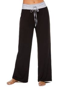 lot 2185 image: LOCUBE Womens Pajama Pants High Waist Lounge Pants Drawstring Pj Bottoms Wide Leg Yoga (Black 2, Medium)