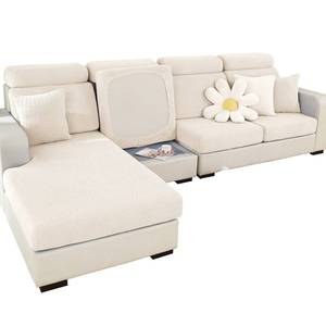lot 2187 image: ele ELEOPTION Couch Cushion Covers Slipcover Elastic Chair Loveseat Sofa Furniture Protector Cover for Living Room (Length 49-61inch Width 22-35inch, Large Triple Seat Cover) Weave White