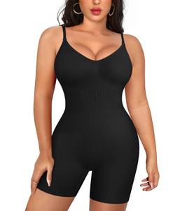 lot 2188 image: Irisnaya Women Slimming Bodysuits Shapewear Tops Tummy Control Body Shaper Spaghetti Strap Camisole Leotards Bodycon Jumpsuit (Black Mid Thigh, MediumLarge)