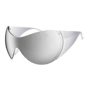 lot 2198 image: TYA Wrap Around Y2k Sunglasses For Women Men, Futuristic Oversized Shield Rimless Sun Glasses Fashion Vintage Silver Shades