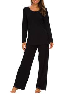 lot 2222 image: TIKTIK Womens Pajama Set Long Sleeve Sleepwear Scoop Neck Pjs Sets S-4XL, Black, X-Large