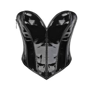 lot 2223 image: WERFORU Women PU Leather Corset Top Lace-up Tied Underbust Costume Waspie Steampunk Zipper Bustier for Ladies,Black,XXL