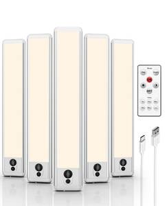 lot 2233 image: EZVALO Under Cabinet Lights, LED Closet Lights Wireless USB Charging, Motion Sensor Lighting Indoor 3500K Dimmable with Remote Control (Warm) 5 Pack