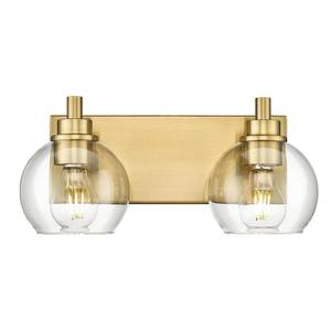 lot 2263 image: METWET Bathroom Light Fixtures, 2 Light Brushed Gold Vanity Light, Modern Wall Sconces with Clear Glass Globe Shade, Bathroom Wall Lights Over Mirror Kitchen Bedroom Hallway, VL195-GD-2