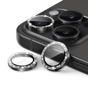 lot 2275 image: JETech Camera Lens Protector for iPhone 15 Pro 6.1-Inch and iPhone 15 Pro Max 6.7-Inch, Bling Glitter Individual 9H Tempered Glass Metal Ring Cover, HD Clear, 3-Pack (Black Titanium)