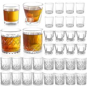 lot 2292 image: Ziliny 24 Pcs Whiskey Glasses 7-10 oz Old Fashioned Cocktail Glasses Clear Rocks Glasses Bar Glasses Mixed Drink Bar Glassware for Whiskey Rum Liquor Cocktail Gift Men Women Home, 4 Styles