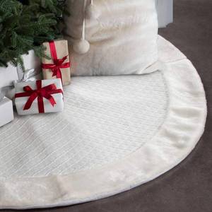 lot 2297 image: EDLDECCO Christmas Tree Skirt 32 Inches White Rhombus Texture with Faux Fur Border Double Layers Xmas Decoration Holiday Ornaments