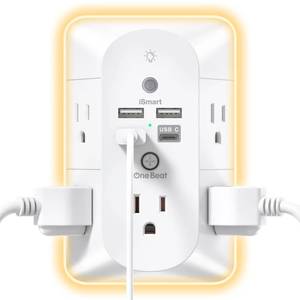 lot 2298 image: Outlet Extender with Night Light, Surge Protector, Power Strip, 5 Outlet Splitter (3 Side) and 4 USB Charger(1 USB C), USB Wall Charger, Multi Plug Outlets for Home, Office, Dorm Room Essentials