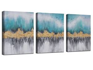 lot 2324 image: Ardemy Teal Abstract Wall Art Mountain Canvas Nature Scenery Painting, Blue Landscape Turquoise Pictures Artwork Framed for Living Room Bedroom Bathroom Home Office Wall Decor, 12x16x3 Panels