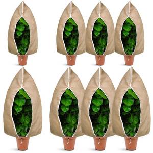 lot 2326 image: Windyun 8 Pcs Plant Covers Freeze Protection 47x31 Inches and 31x23 Inches Burlap Winter Plant Cover Bags Tree Wrap Plant Blanket Frost Cloth with Zipper Drawstring Protecting Tree Plants (Linen)