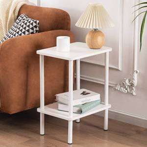 lot 2327 image: Apicizon 2 Tier End Table, Boho Side Table with Storage Shelf, Nightstand Bedside Table for Small Spaces, Bedroom, Living Room, Entryway, Farmhouse, Easy Assembly,White
