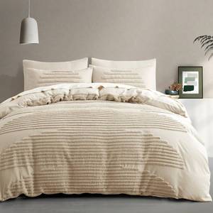 lot 2336 image: BEDAZZLED 5 Pieces FullQueen Duvet Cover Set, Boho Bedding Sets for Modern Home, Tufted and Super Soft Comforter Covers, Beige