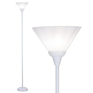 lot 2346 image: LIGHTACCENTS White Torchiere Floor Lamp - Floor Lamps for Living Room, Bedroom Standing Lamp, Modern Living Room Decor, 70-Inch Pole Light with Opal White Cone Shade - Stylish Tall Lamp