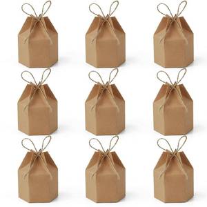 lot 2364 image: Samanter 50Pack Paper Gift Boxes Lantern Hexagon Kraft Paper Package Box with Twine Candy Chocolate Gift Packing Wrap for Wedding Party Christmas Brown