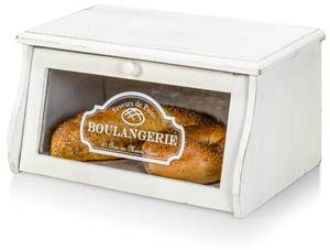 lot 2382 image: Red Co. 14 x 7 Distressed Wood Bread Storage Box with Acrylic Front &amp Knob Handle, White
