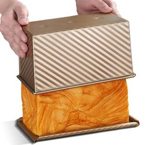 lot 2391 image: Pullman Loaf Pan with Lid, Non-Stick Bakeware Golden Corrugated Carbon Steel Bread Toast Box Mold with Cover for Baking Bread, 1 lb Dough Capacity