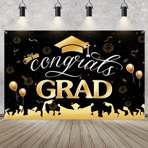 lot 2398 image: Graduation Party Decorations 2023, Congrats Grad Prom Backdrop 39x59 Inch Graduation Banner Black and Gold Grad Congrats Wall DecorPhoto Backdrop Prop