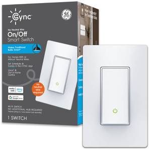 lot 2409 image: GE CYNC Smart Light Switch, Paddle Style, No Neutral Wire Required, Bluetooth and 2.4 GHz WiFi 3-Wire Switch, Works with Amazon Alexa and Google Home, White (1 Pack)