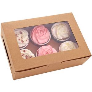 lot 2412 image: 30-Set Cupcake Boxes with Inserts and Window Hold 6 Cupcakes, 9.4 x 6.3 x 3, Brown Food Grade Kraft Cupcake Holder for Cookies, Muffins, Bakeries