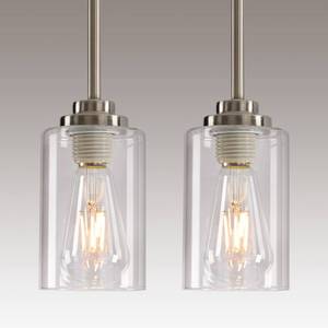 lot 2414 image: Apsekoka 2-Pack Indoor Pendant Light Fixtures, Adjustable Height Modern Mini Pendant Lighting for Kitchen Island, Brushed Nickel Pendant Lights Hanging Lamp with Clear Glass Shades