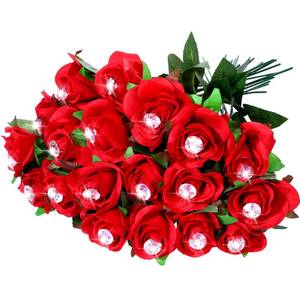 lot 2416 image: Riceshoot 20 Pack Valentines Red Roses with Rhinestone Artificial Silk Rose with Stems Crystal Fake Rose Bouquet Real Looking Flowers for Wedding Dating Home Decoration