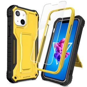 lot 2429 image: DUOPAL for Apple iPhone 13 Mini Case, Military Grade Protection Shockproof Case with Tempered Glass HD Screen Protector and Kickstand Compatible with iPhone 13 Mini 5.4 Inch (Yellow)