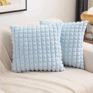 lot 2431 image: FUTEI Light Blue Decorative Throw Pillow Covers 20x20 Inch Set of 2,Square Cushion Case,Fluffy Faux Rabbit Fur Plaid & Soft Velvet Back,Modern Home Decor for Couch Bed