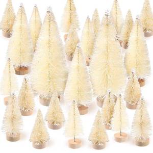 lot 2432 image: SATINIOR 60 Pieces Artificial Mini Christmas Tree Sisal Snow Trees Bottle Brush Christmas Trees Pine Trees Ornaments with Wooden Base for Christmas Party Home Decoration (4 Sizes, White)