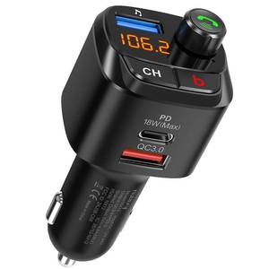 lot 2435 image: Nulaxy Bluetooth 5.0 FM Transmitter for Car, QC3.0 & USB-C PD 18W Wireless Bluetooth Radio Adapter Music PlayerCar Kit with Bass Booster, Hands-Free Calls-NX12