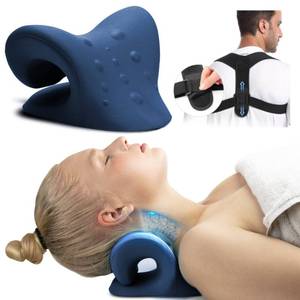 lot 3113 image: Neck Stretcher & Posture Corrector for Women and Men, FSA HSA Eligible, Cervical Neck Traction Device for Spine Alignment, Adjustable Upper Back Support for Neck Shoulder Back Pain Relief (Dark Blue)
