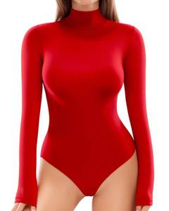 lot 3114 image: MANGOPOP Womens Mock Turtle Neck Long Sleeve Tops Bodysuit Jumpsuit (Long Sleeve Red, X-Large)