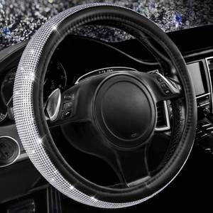 lot 3138 image: CAR PASS Bling Diamond Leather Steering Wheel Cover, with Sparkly Crystal Glitter Rhinestones Universal Fit 14 12-15 Car Wheel Protector for Women Girl Fit Suvs,Vans,Sedans,Car,Trucks, Silver