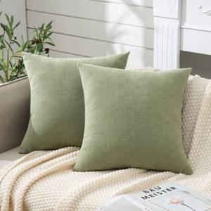 lot 3141 image: GAWAMAY Decorative Square Throw Pillow Covers 18x18 Inch set of 2, Super Soft Chenille Farmhouse Fall Pillowcase for Living Room Bedroom Sofa Couch Cushion Cover Fundas Para Cojines Sage Green 45x45cm