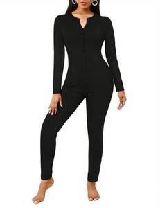 lot 3142 image: Ekouaer Womens Onesie Adult Button One Piece Pajama Long Sleeve Onesie Pajamas Jumpsuit Sleepwear for Women Black XS