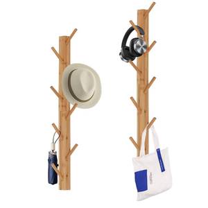 lot 3145 image: TIOPGHAD 2-Pack Wood-Wall-Mounted-Coat-Hooks, Bamboo Vertical Coats Rack Holder Hanger with 8 Hooks Entryway Hanging Wooden Racks for Hanging Jacket Coat Hat in Entryway Office Bathroom(Natural)