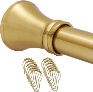 lot 3148 image: YNL Tension Rod, Never Rust, Non-Slip, No Drill Short Gold Shower Curtain Rod 36-52 Inches with 12 Shower Curtain Rings, Adjustable Shower Rod for Window & Door, Brushed Gold, Size36-52(3-4.3ft)
