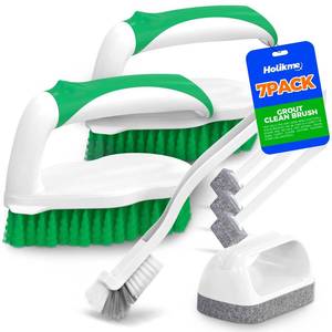 lot 3153 image: Holikme Deep Cleaning Brush Set, Scrub Brush, Grout Brush, Pool Brush, Scrub Pads with Scraper Tip Scouring Pads, for Pool Walls, Bathroom, Floor, Tub, Shower and Kitchen Surface (Green)