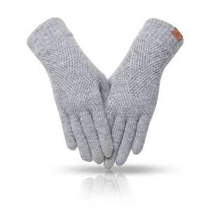 lot 3155 image: REACH STAR Winter gloves for women, 3-Finger Touch Screen Dual-Layer Cashmere Elastic Cashmere Lining Knit Gloves, Warm Gloves Cold weather,Running,Driving(light gray)