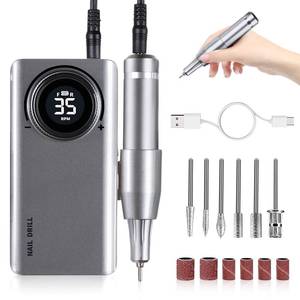 lot 3156 image: Professional Electric Nail Drill Machine, Portable Rechargeable 35000RPM Nail Drill for Acrylic Gel Nails, Manicure Pedicure Polishing Shape Tools for Home and Salon Use,Grey