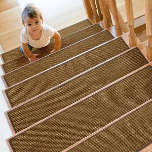 lot 3158 image: SMILOOL Natural Linen Non Slip Stair Treads for Wooden Steps Indoor, 8 x 30 4 Pack, Carpet Stair Treads for Wood Stairs, Machine Washable Stair Runners for Kids Elders and Pets, Brown