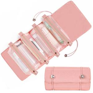 lot 3170 image: eWonLife Travel Makeup Bag, Toiletry Bag Women Travelling, Cosmetic Bag 4 in 1 Portable with Large Capacity, Detachable Makeup Pouch Case, Waterproof and Breathable Makeup Organizer(Pink)