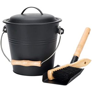 lot 3179 image: 1.5-Gallon Metal Ash Bucket with Lid, Shovel, Broom - For Fireplaces, Wood Stoves