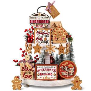 lot 3192 image: Multipack Christmas Tiered Tray Decor Set Hot Cocoa Wooden Signs Warm Winter Tabletop Wooden Block Sign Holiday Table Centerpiece for Xmas Home Table Decor (Snowflake)
