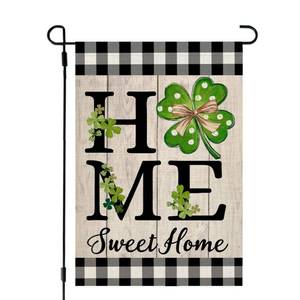 lot 3193 image: CROWNED BEAUTY St Patricks Day Home Sweet Home Garden Flag 12x18 Inch Double Sided for Outside Small Burlap Green Shamrocks Plaid Holiday Yard Flag