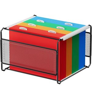 lot 3204 image: MaxGear Hanging File Organizer, Letter Size File Holder Filing Box, Metal Mesh Desk File Folder Storage for Office, Home, School, Black
